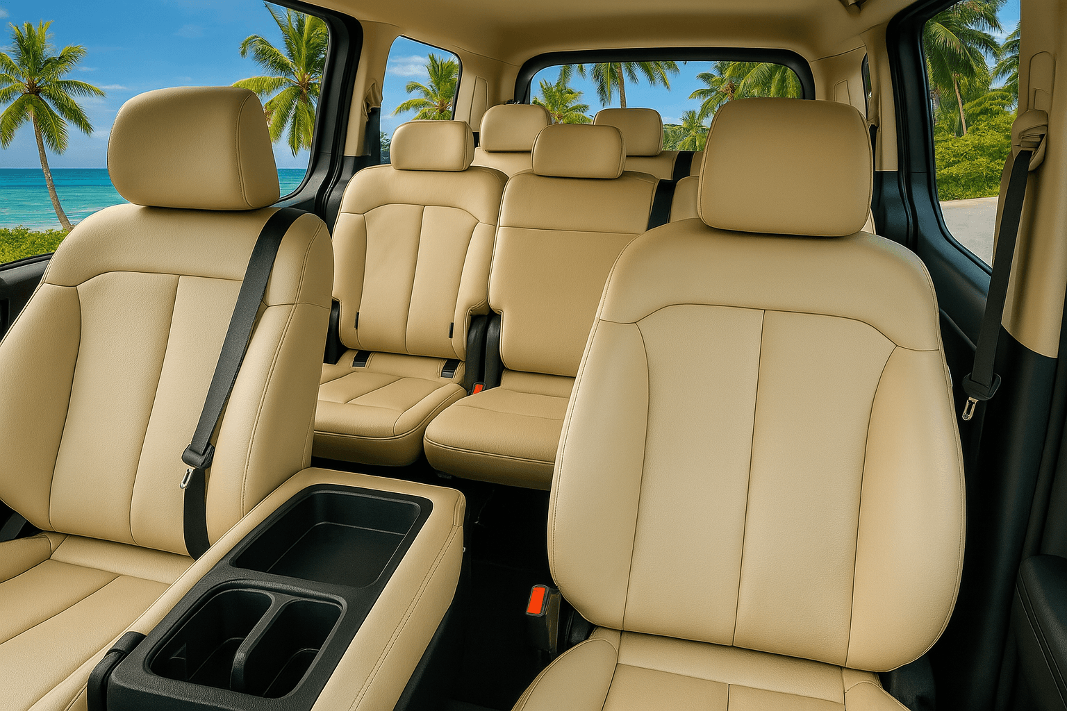 Siargao airport transfer van interior - Premium leather seating in Hyundai Staria for private pickup and drop-off service